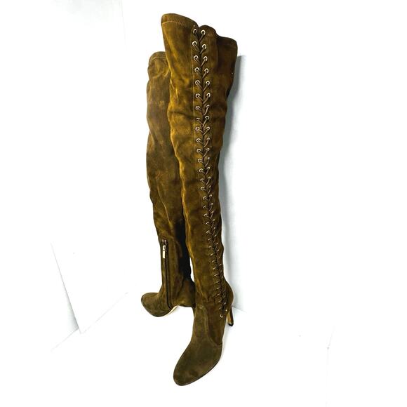 Jimmy Choo Marie 100 Brown Suede Over-the-Knee Sock Boot EU 36 High Heel Lace-Up - Picture 11 of 14